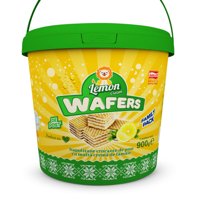 Arslan Wafers cu crema cu aroma de lamaie Galeata De post 900 Gr. Arslan Wafers cu crema cu aroma de lamaie Galeata De post 900 Gr.
